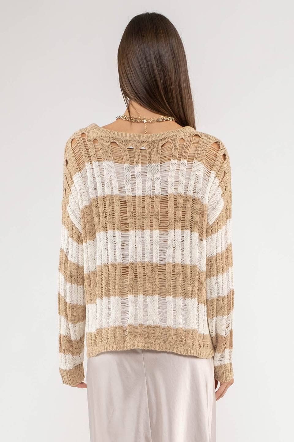 Blu Pepper - STRIPED LADDER KNIT PULLOVER SWEATER