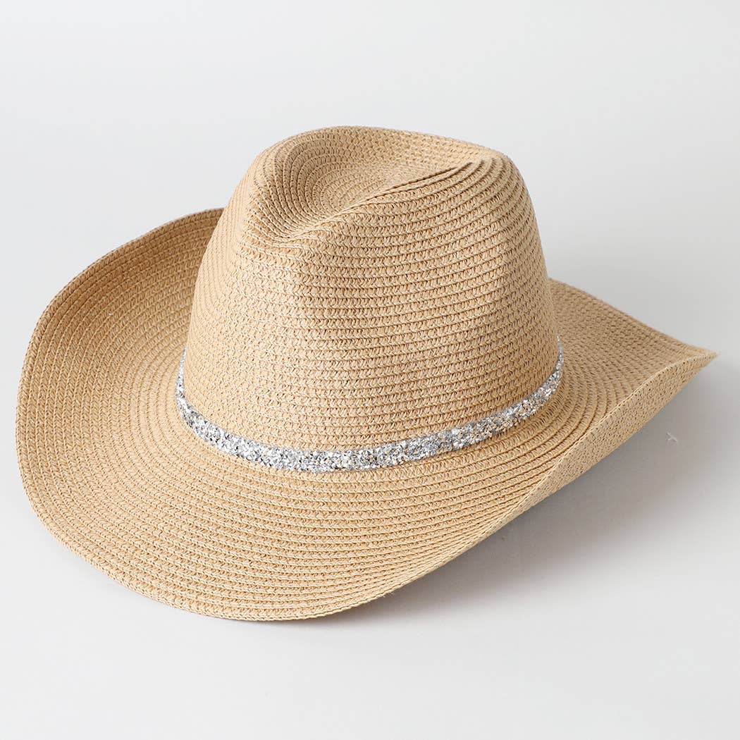 Fashion City - Rhinestone Band Straw Panama Cowboy Hat