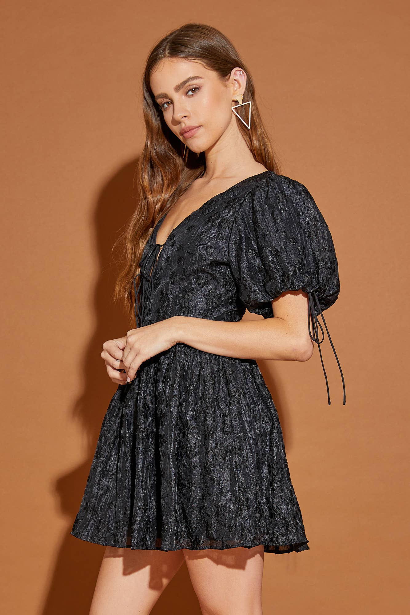 Mustard Seed - Floral Lace Detail Lace- Up Women's Dress