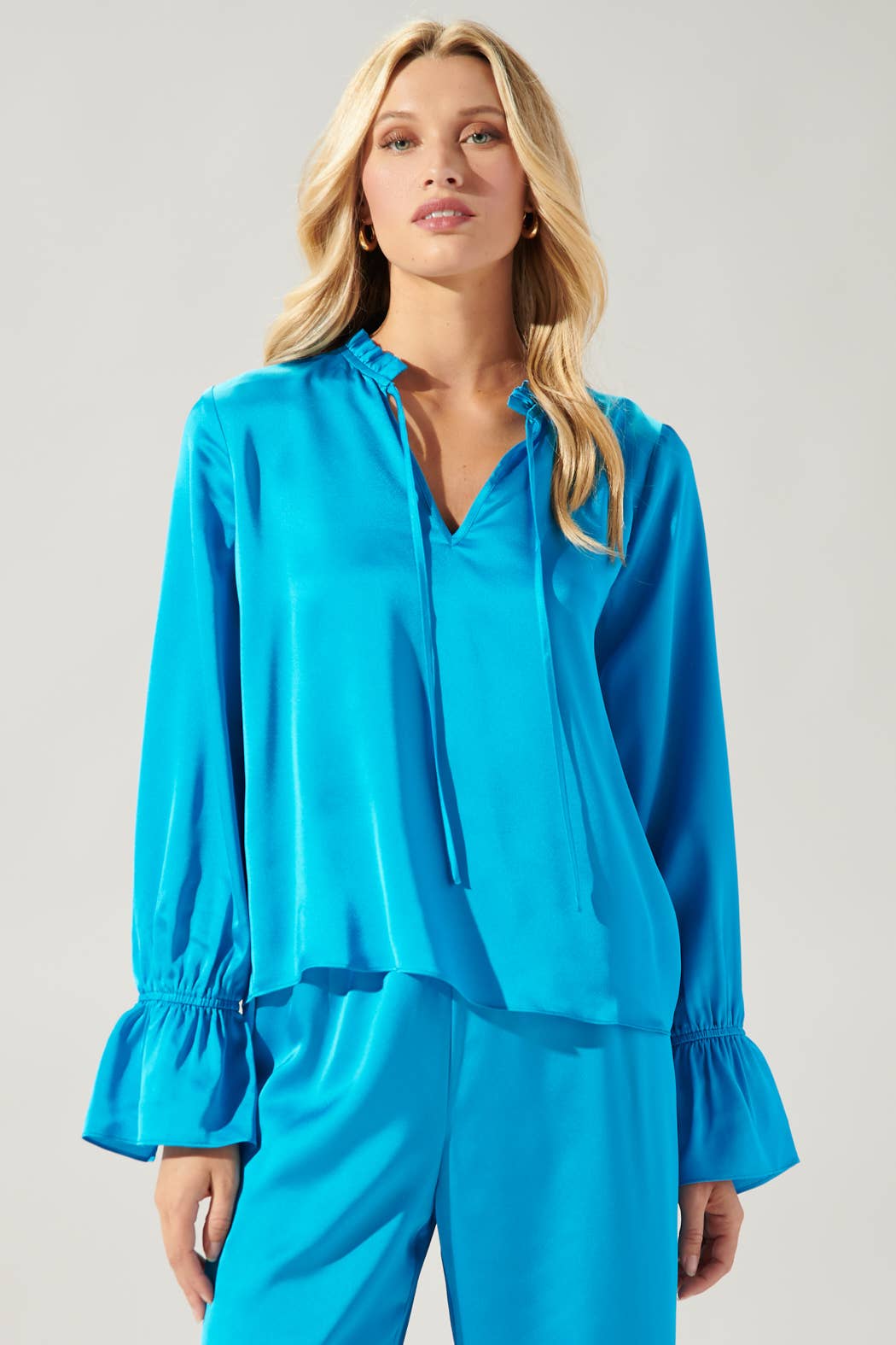 Sugarlips - Chateau Satin Ezra Split Neck Blouse