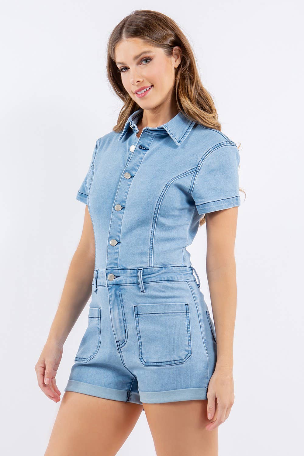 WISTERIA LANE - BOHO DENIM ROMPER - LT DENIM