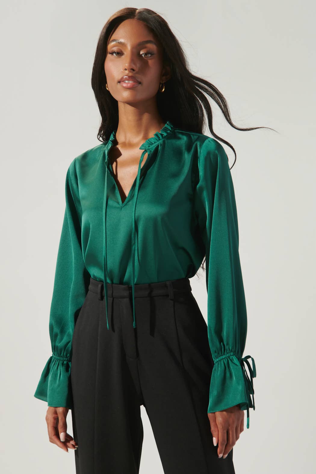 Sugarlips - Chateau Satin Ezra Split Neck Blouse