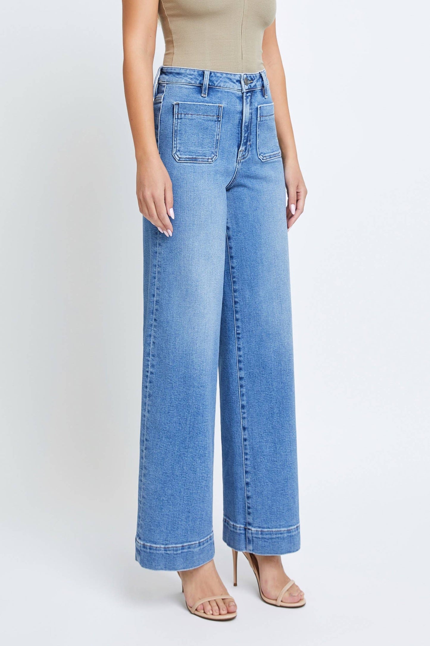 Hidden Jeans - Medium Wash Front Pocket Stretch Wideleg