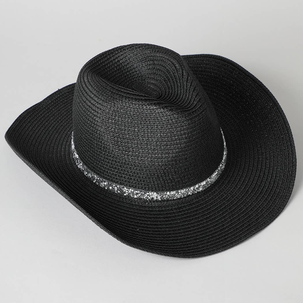 Fashion City - Rhinestone Band Straw Panama Cowboy Hat