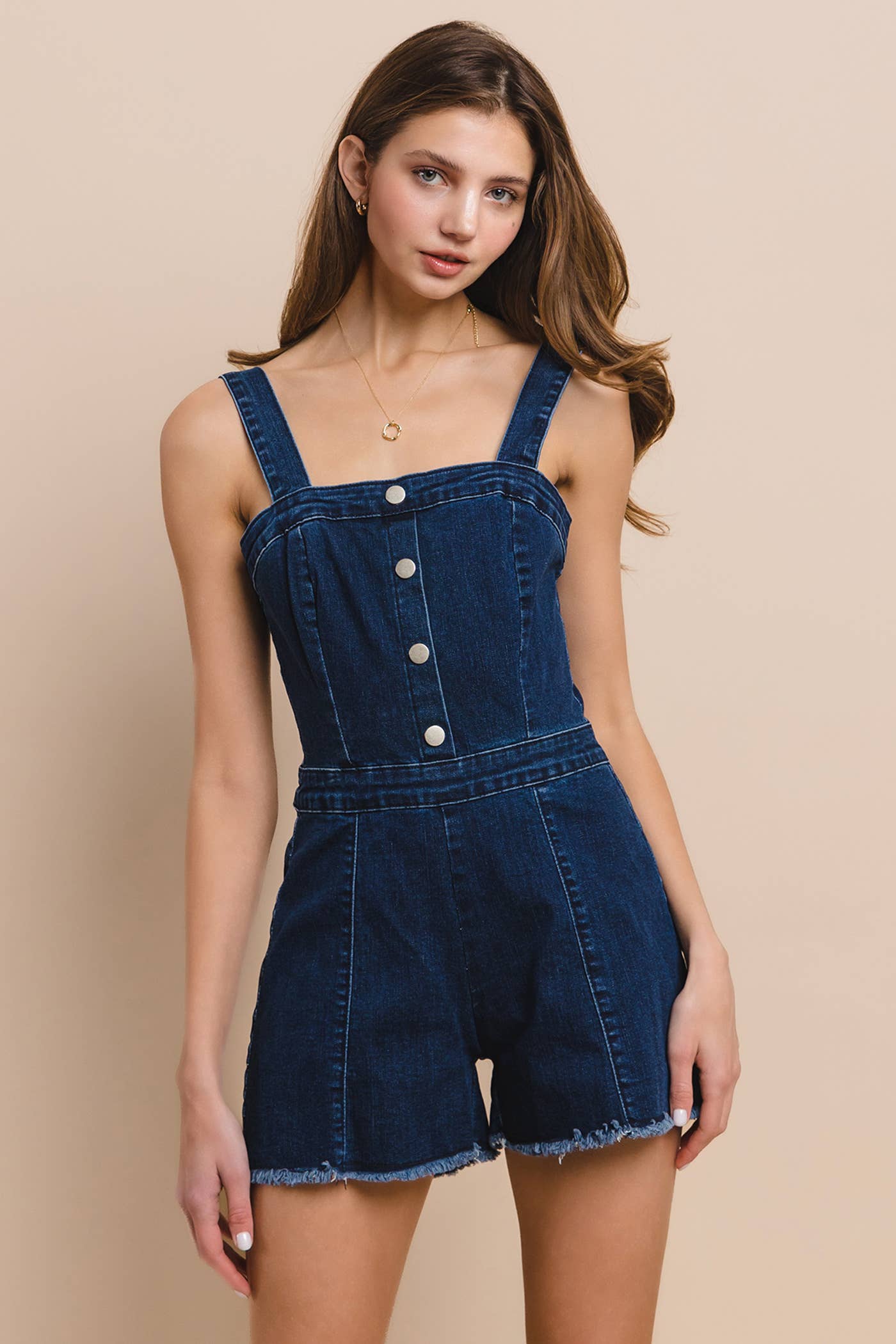 WISTERIA LANE - DENIM ROMPER WITH BUTTON DOWN DETAIL