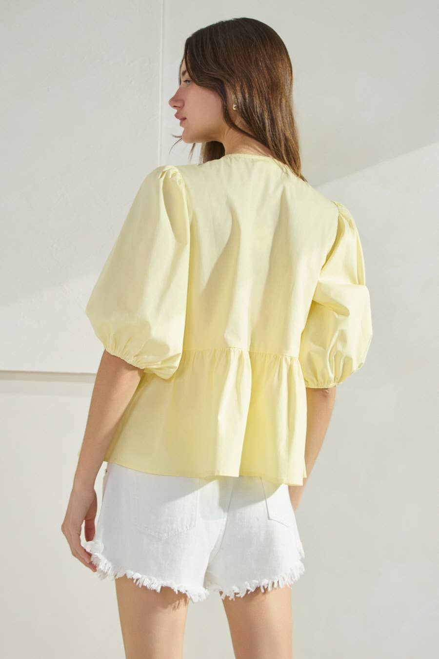 Oddi - Plus Solid Cotton Poplin Front Tie Ribbon Blouse