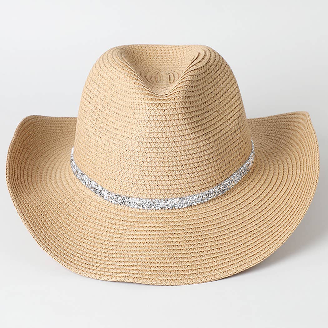 Fashion City - Rhinestone Band Straw Panama Cowboy Hat