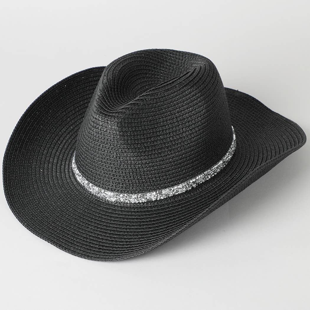 Fashion City - Rhinestone Band Straw Panama Cowboy Hat