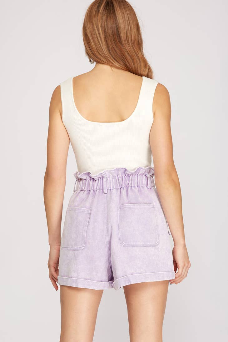 Faith Apparel - LILAC WASHED PAPER BAG TWILL SHORTS