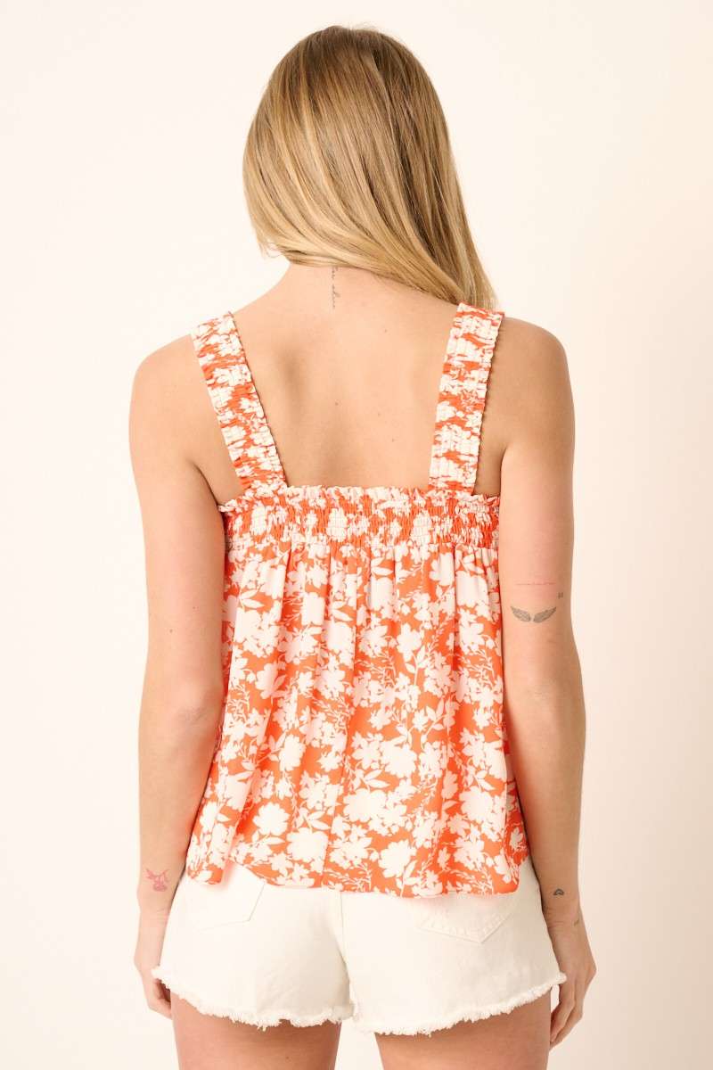 mittoshop - FLOWER PRINT SMOCK DETAIL CROP TANK BLOUSE