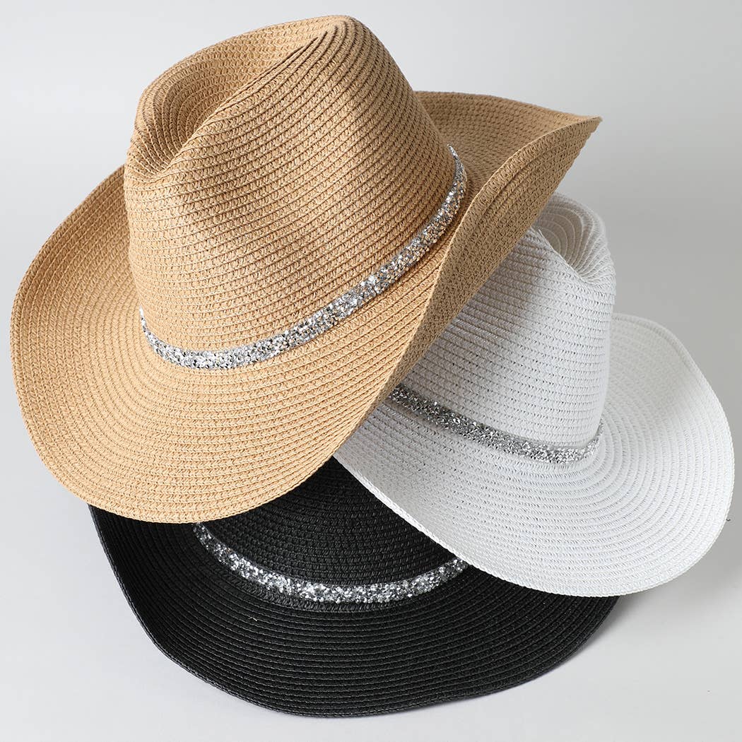 Fashion City - Rhinestone Band Straw Panama Cowboy Hat