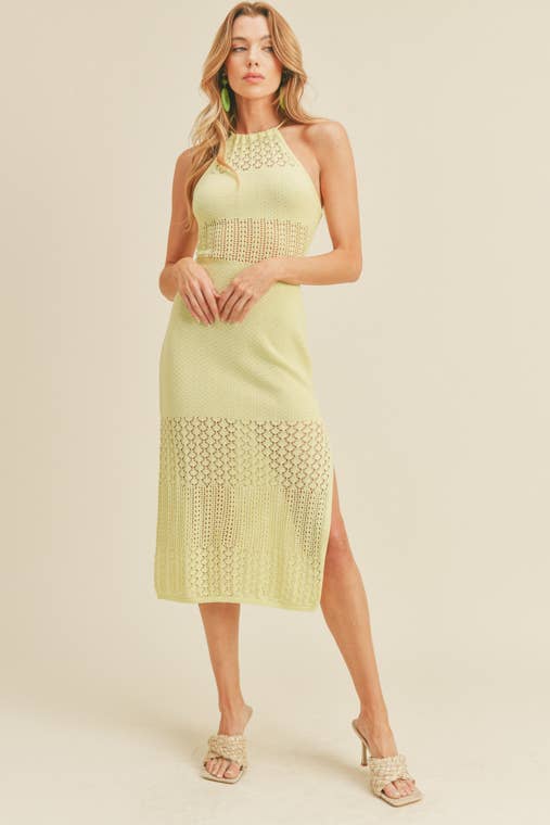 Lush Clothing - Key Lime Crochet Midi Dress