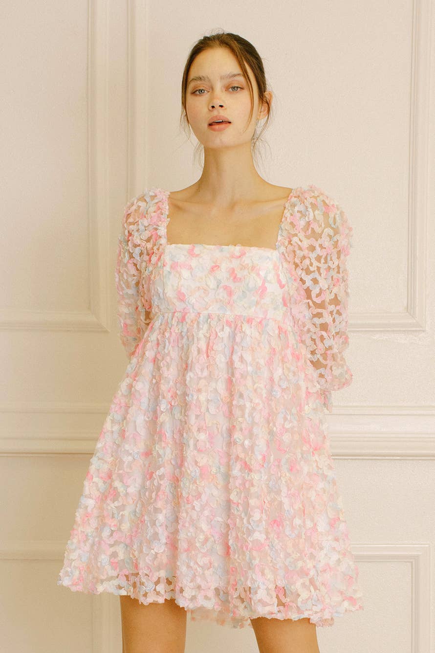 STORIA - PINK multi Embellished Pastel Daisies Baby Doll Dress