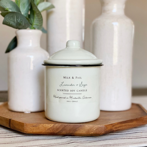 Milk & Pail - Lavender Sage Soy Candle - 10oz Enamelware Canister