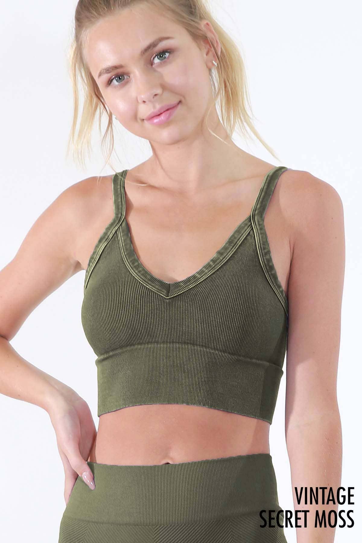 NIKIBIKI - Moss - Vintage Ribbed V-Neck Bra Top