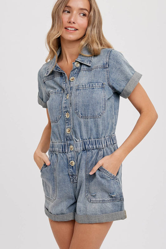 Bluivy - BUTTON FRONT DENIM ROMPER