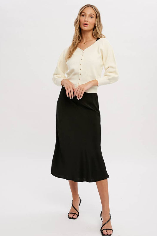 Bluivy - BLACK SATIN MIDI SKIRT