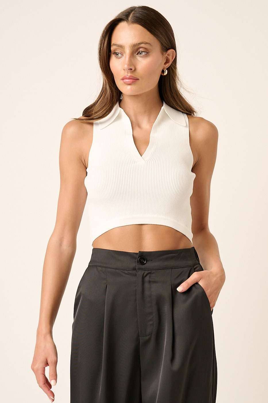 mittoshop - H20700-CROPPED POLO SWEATER TANK TOP