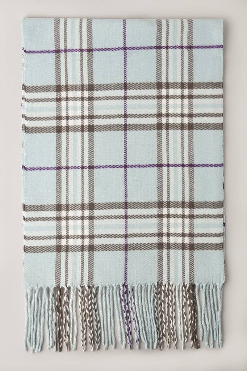 FS: Blue Giant Check Cashmere Feel Muffler Scarf/LT.BLUE