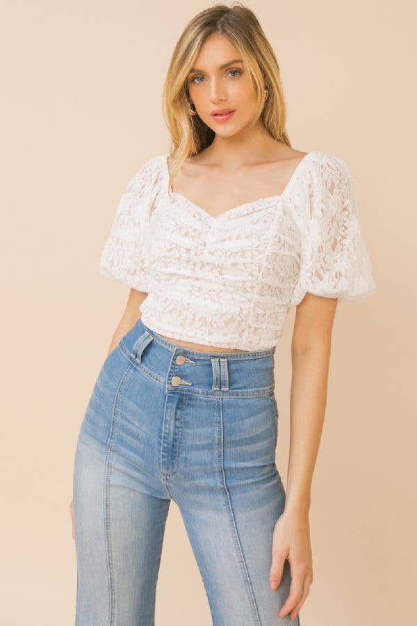 FLYING TOMATO - white solid lace top