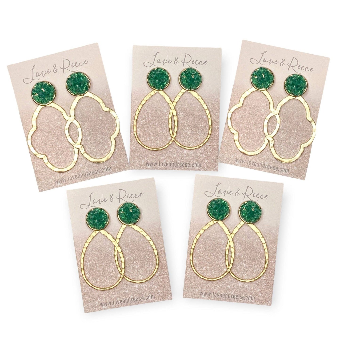 Love & Reece - Quatrefoil Hoop Green Crystal Earrings