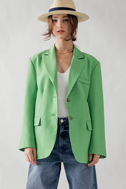 Urban Daizy - Green OVERSIZED LAPEL COLLAR  BLAZER