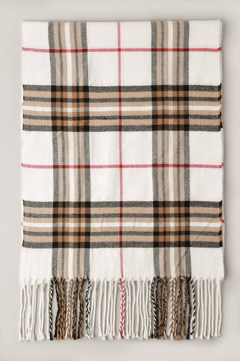 FS: Ivory Giant Check Cashmere Feel Muffler Scarf