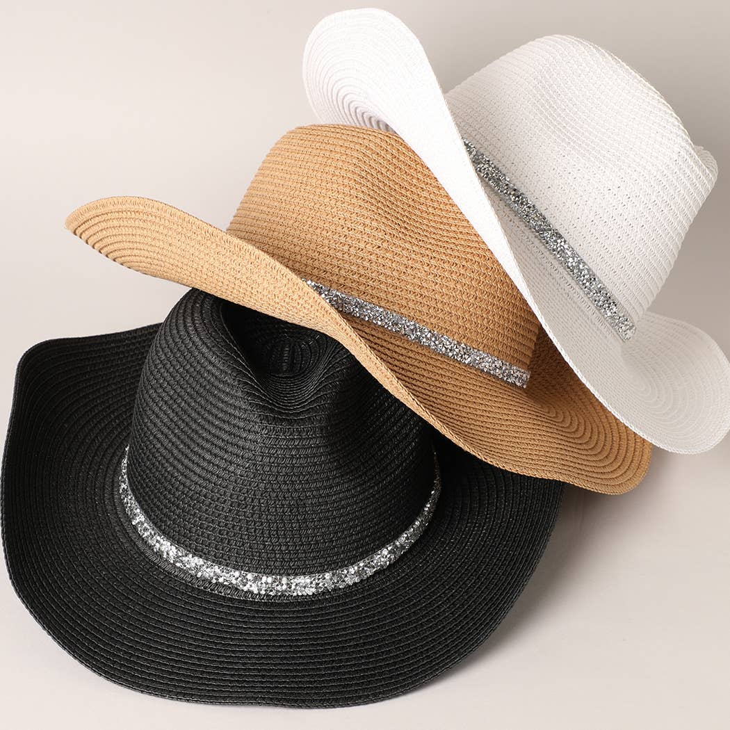 Fashion City - Rhinestone Band Straw Panama Cowboy Hat