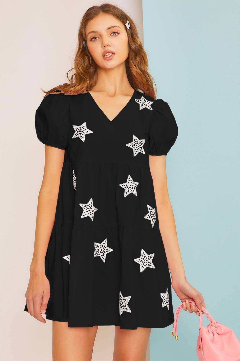 Main Strip - Leopard Star Black Patch Solid Dress