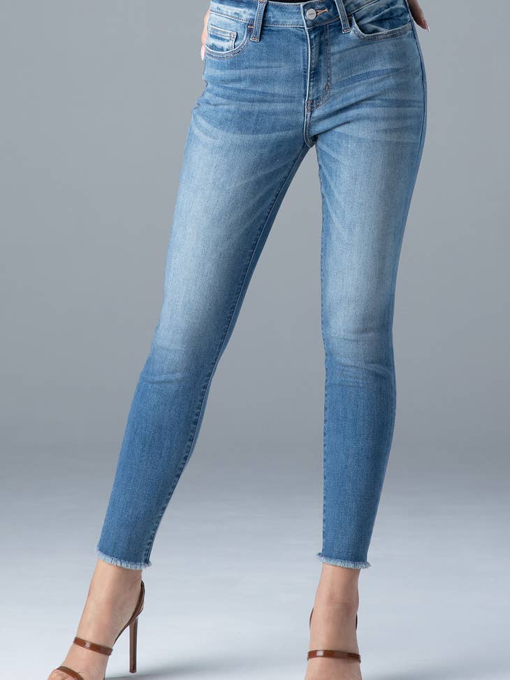 Ceros Jeans - Medium Blue Mid Rise Ankle Skinny Denim Jean