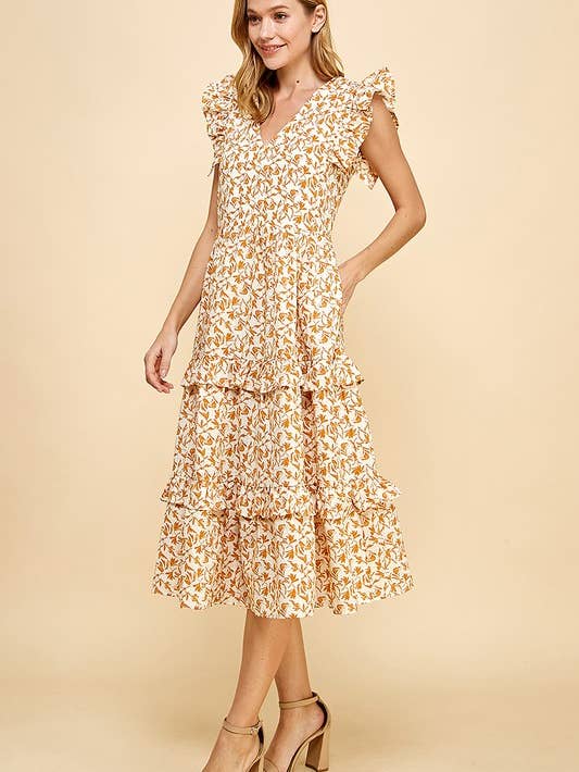 TCEC - Floral Print Ruffled Accents Dress