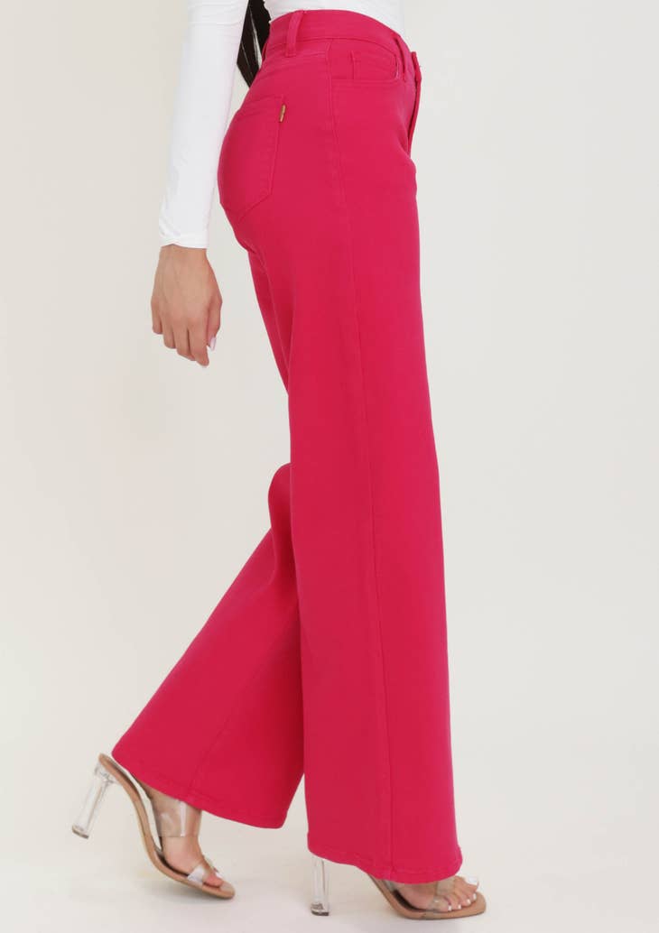 Vibrant M.i.U - Coral Pink VBRT Color Wide Jeans