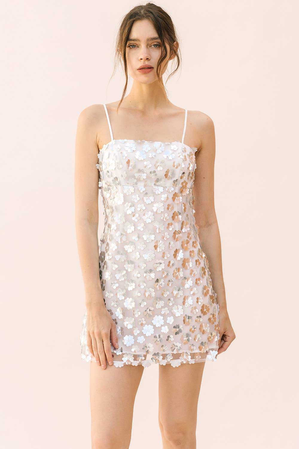 STORIA - Metallic 3-D Daisies Mini Dress
