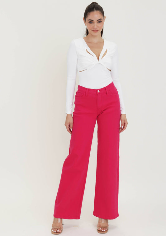 Vibrant M.i.U - Coral Pink VBRT Color Wide Jeans