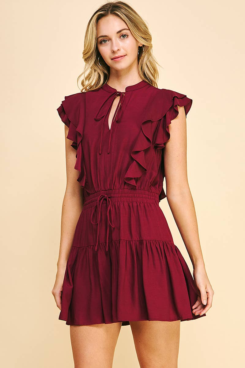 PINCH - BODICE RUFFLE MINI DRESS - MAROON