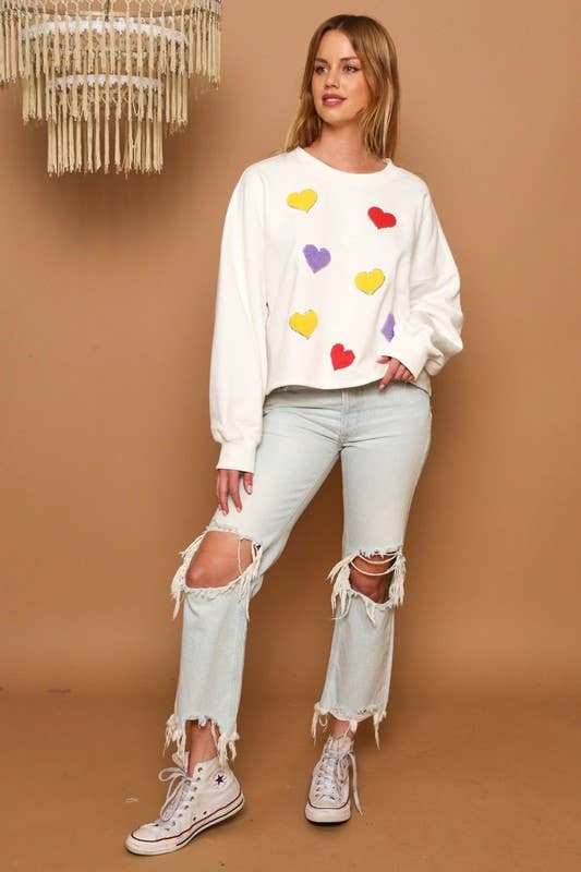 Peach Love California - Heart Patch Knit Sweatshirt