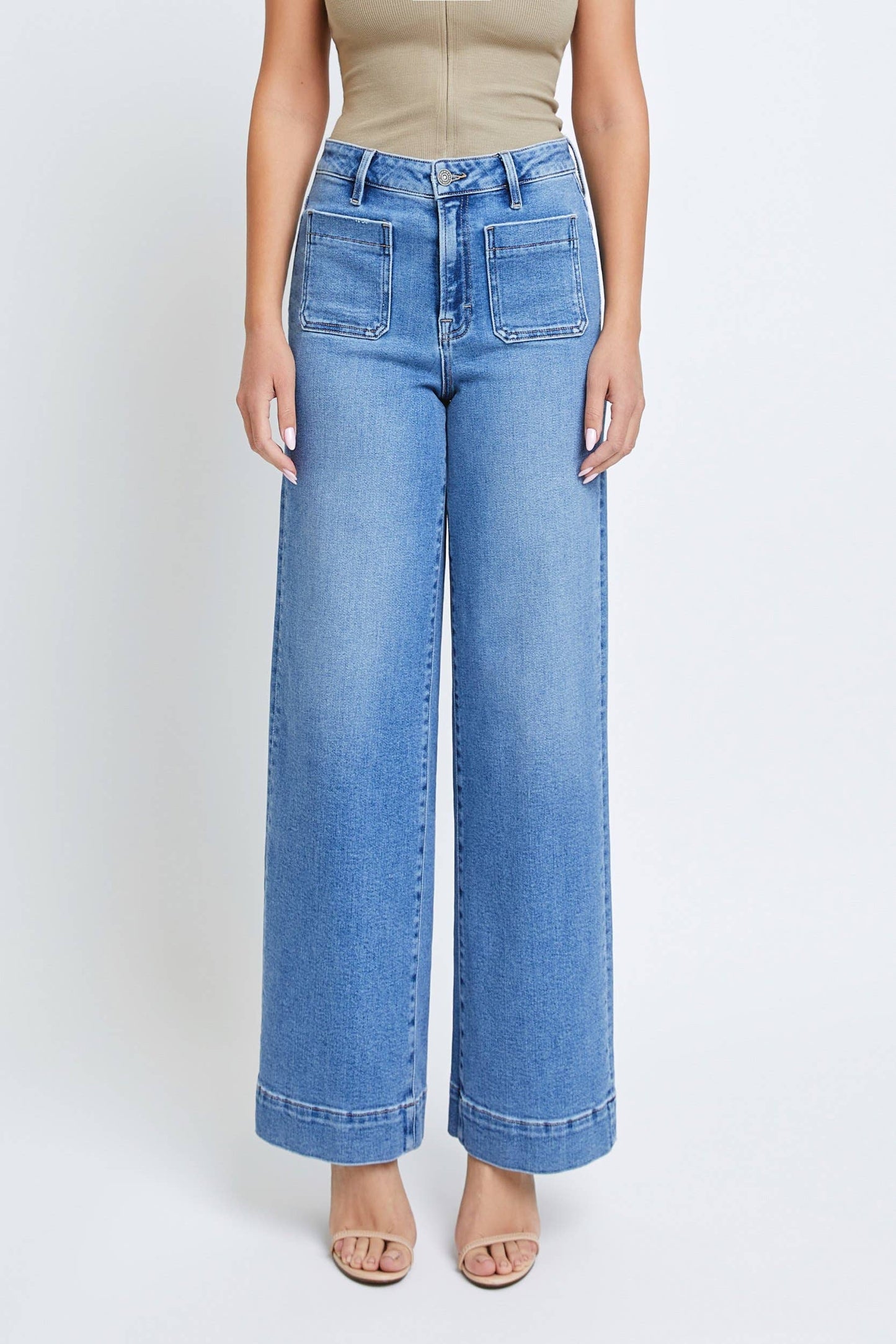 Hidden Jeans - Medium Wash Front Pocket Stretch Wideleg