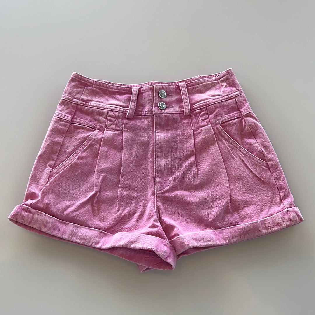 &Merci Cool Pink Pleated Acid Wash Short