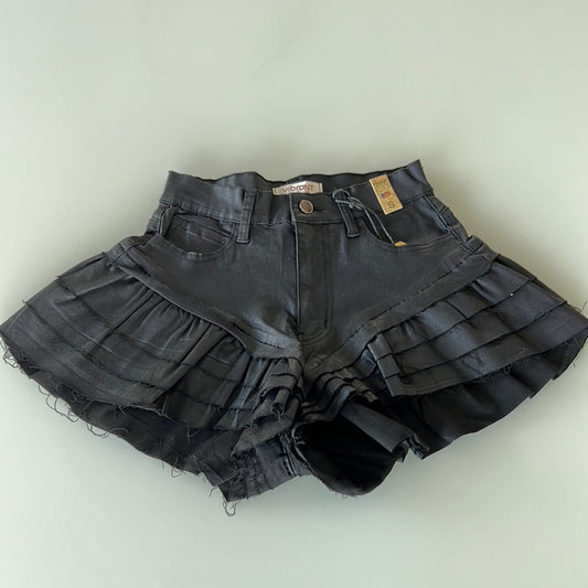 Vibrant Coated Black Ruffled Short