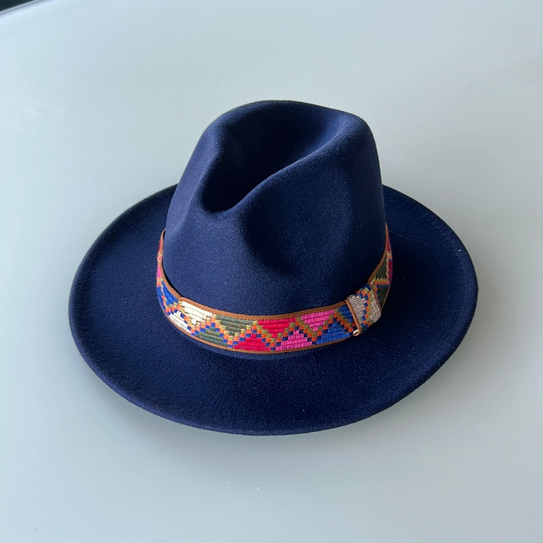 Navy Fedora With Tribal Band